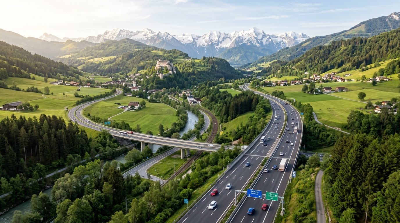 Österreichische Autobahn durch die Alpenlandschaft